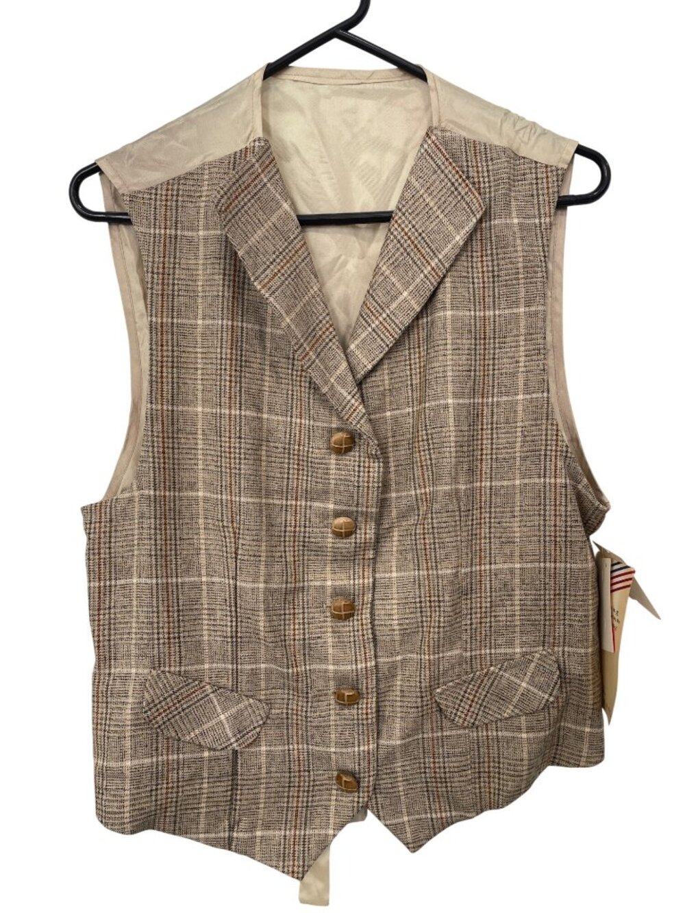 Vintage 80s IC Isaacs Vest Size Large Plaid Button Front Academia Deadstock NEW